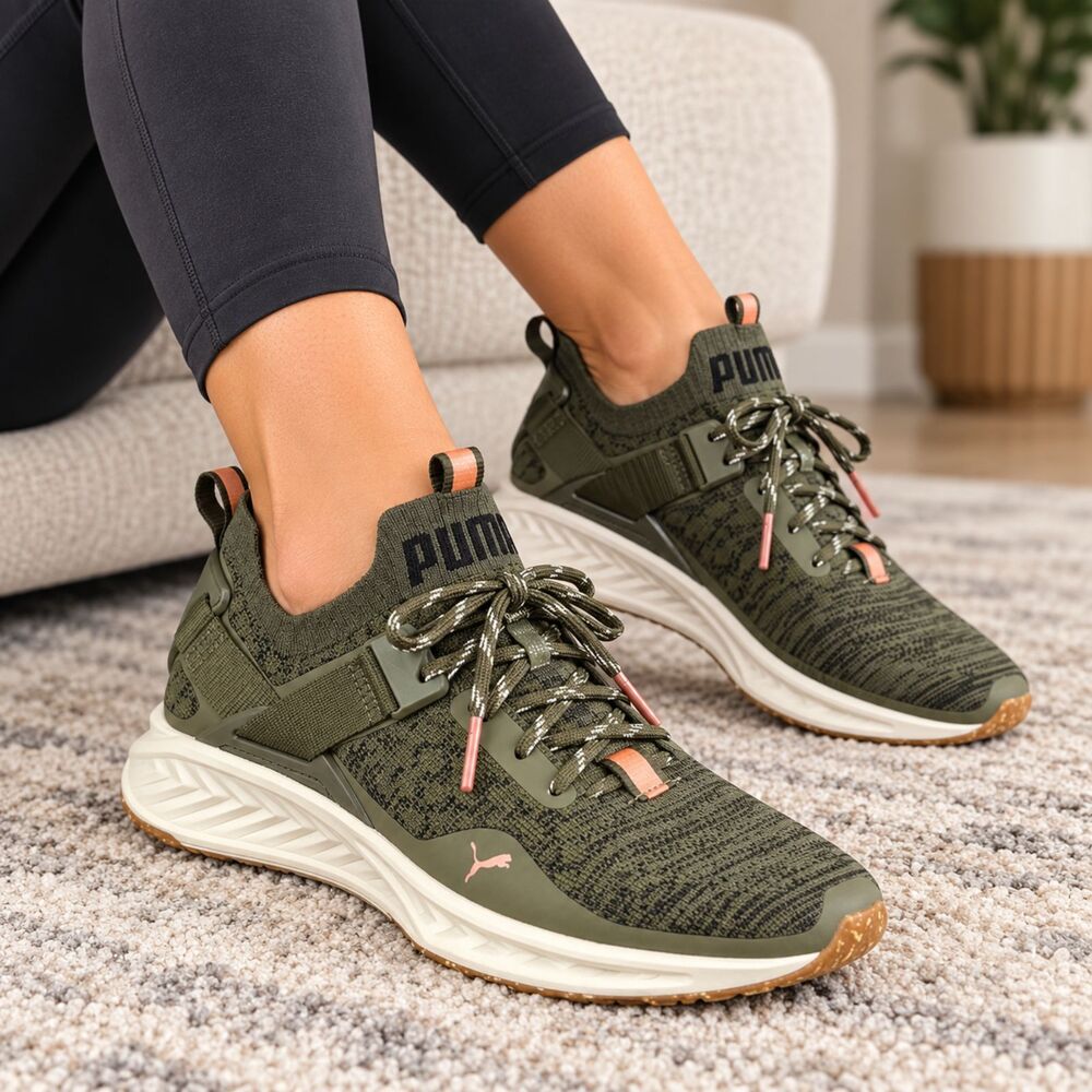 Puma Ignite evoKNIT Lo VR Women's 8 Running Shoes Olive Green Rose Gold